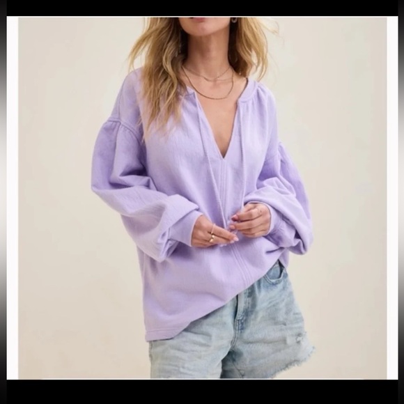 Aerie Easy Street Sweatshirt Lavender V-Neck Oversized Size Small - Picture 3 of 12